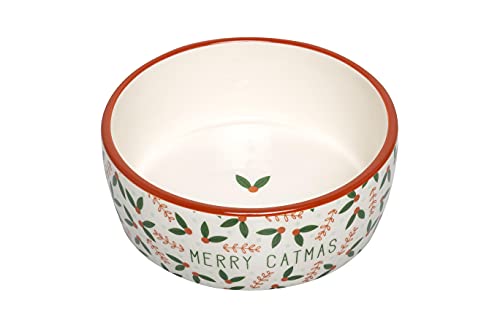 Pearhead Ceramic Merry Catmas Cat Bowl, Holds 12 oz, Holiday Christmas Design, Seasonal Pet Food and Water Dish - color: Merry Catmas, size: Single Bowl