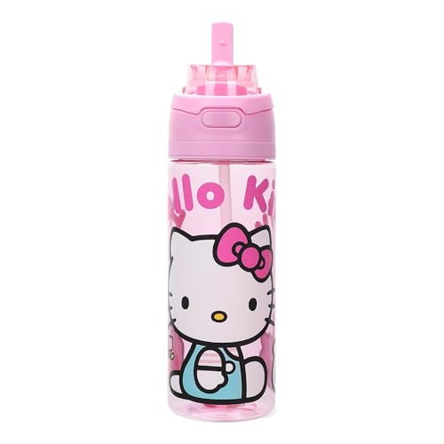Bioworld Hello Kitty Mushrooms & Milkshake Pink 24 Oz Plastic Water Bottle With Dual Spout Lid - color: Hello Kitty Mushrooms & Milkshake