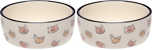 Pearhead Ceramic Cat Bowl, Holds 12 oz, Whisker-Friendly Pet Dish for Food and Water, Cute Cat Face Design (Pack of 2) - color: Blush Cat Faces, size: Bowl Set