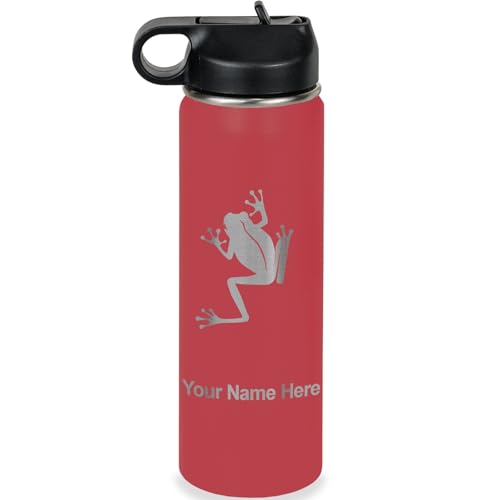 LaserGram Personalized 20oz Water Bottle, Tree Frog (Maroon) | Engraved Gift, Vacuum Insulated Stainless Steel, Flip-Top Straw Lid, Laser Engraved With Your Name - color: Maroon, size: 20 Ounces