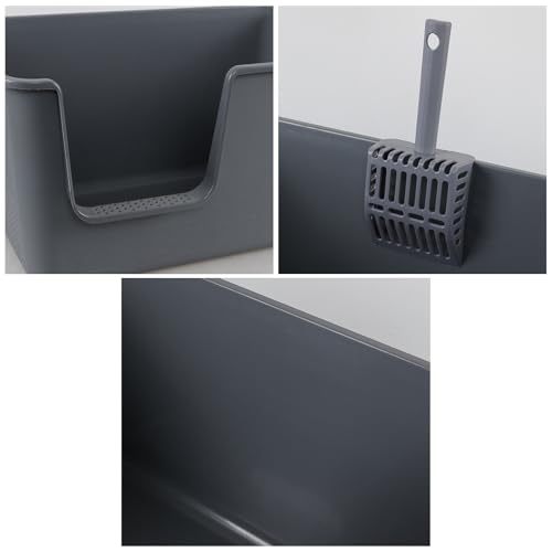 4 Packs Large Open Top Cat Litter Box, High Sides Cat Litter Pan, Anti-Splash & Low Entry, Including 4 Cleaning Scoops for Multiple Cats, Large Breed, Gray