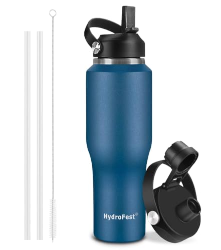 40oz Water Bottles Insulated with Straw,Leak Proof Water Bottles Fit in Car Cup Holder，Mens Water Bottle Stainless Steel for Gym,Hiking,Travel,Bpa free,Navy Blue - color: Blue, size: 40 Ounces