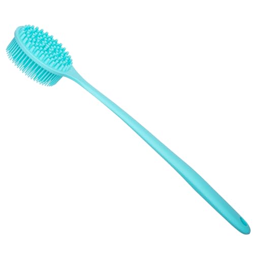 DNC Silicone Back Scrubber for Shower, Soft Bath Body Brush with Long Handle (Blue) - color: Blue