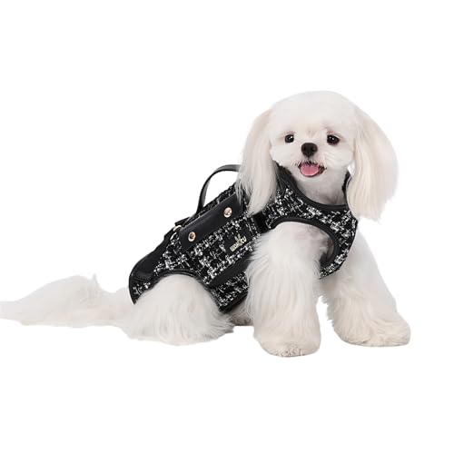 Wakytu Dog Lift Harness Dog Carrier Sling for Small Dogs & Cats,L | stylish puppy sling carrier with handle & pocket,adjustable leash,walking & travel - color: 2.0 Black, size: Large(11-16 LBS)