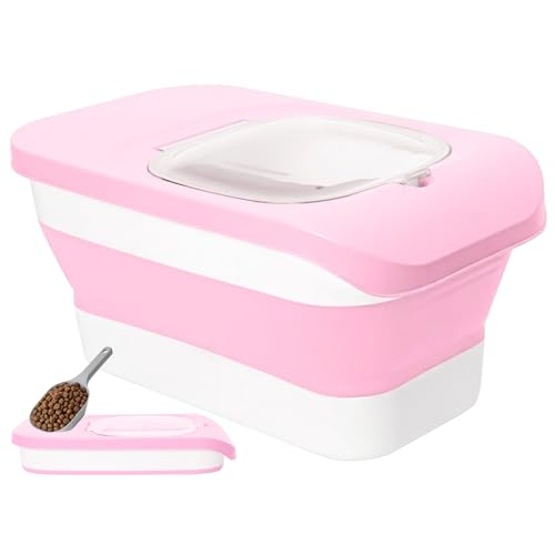 10-13 Lbs Airtight Dog Food Storage Container,Collapsible Pet Food Storage | Dog Food Container with Double Airtight Seal,Cat Food Container Dry Food Fresh,Space Saving,Pest/Mouse-proof,Scoop,Pink - color: Pink/10-13 Lbs