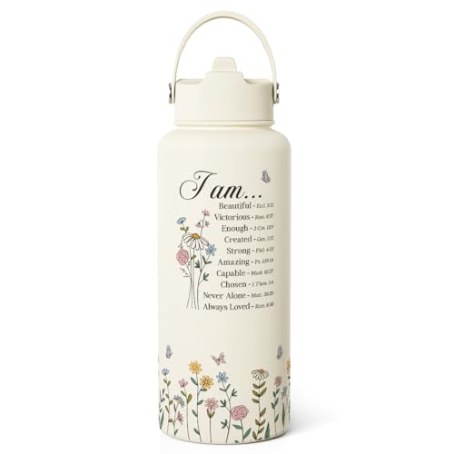 Christian Inspiration Water Bottle 32oz Stainless Steel with Lid & Straw, Inspirarional Insulated Bottles for Women Girls, Religious Inspirational Gift Idea for Birthday Christmas - color: Christian