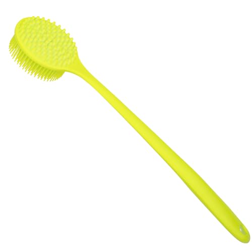 DNC Silicone Back Scrubber for Shower Soft Bath Body Brush with Long Handle (Green) - color: Green