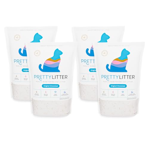 PrettyLitter Health Monitoring Cat Litter, Unscented, 4-Pack, 6 lb. Bags | Up to 4 Months Supply, Non-Clumping, Advanced Odor Control, Automatic Litter Box Compatible, Color Changing Silica Crystals - size: 6 LB (Pack of 4)