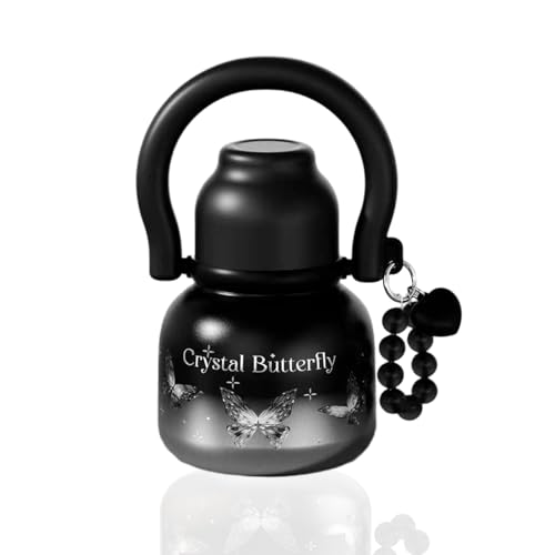 22 oz Leakproof Insulated Water Bottle with Handle Dual Lid Silver | 316L Stainless Steel | Dual Drinking Options | BPA-Free | Steel | Cold 24H & Hot 12H | Wide Mouth Design | Easy Cleaning - color: Crystal Butterfly Silver
