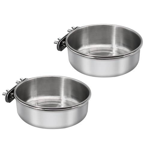Bird Feeding Dish Cups, Stainless Steel, 2 Pack, Medium | Parrot Food Bowl, Clamp Holder, Birdcage Coop Water Feeder, For Cockatiel Parakeet Macaw Finches Lovebirds - color: 2 Pack, size: Medium