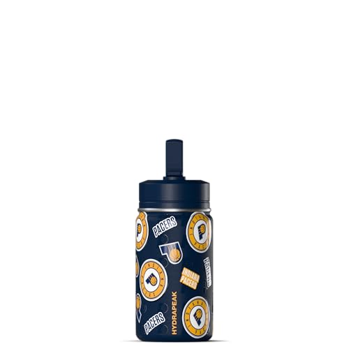 Hydrapeak NBA Officially Licensed Indiana Pacers Mini 14oz Kids Stainless Steel Water Bottle with Straw Lid & Flexible Handle, Double Wall Insulated, Spill Proof, Perfect for Back to School - color: Indiana Pacers