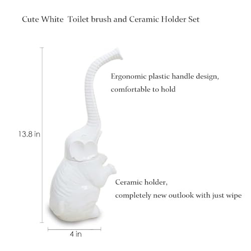 Elephant Toilet Brush and Ceramic Holder White Small Cute Fun Brush | Unique and Novelty Household Cleaning Tool for Bathroom Bathtub - color: Ceramic Elephant