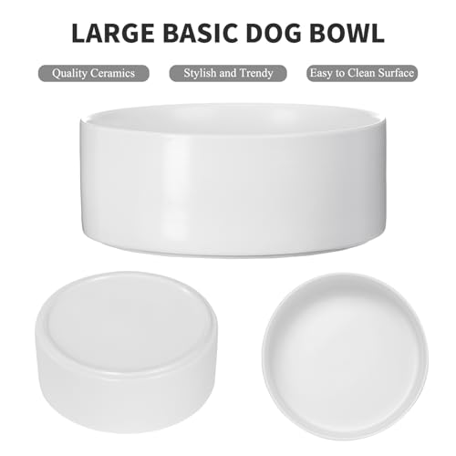 8'' Ceramic Raised Dog Bowl - 70Oz Dog Food & Water Bowl with Elevated Non-Slip Bamboo Stand, Dishwasher & Microwave Safe, Anti Vomiting Heavy Duty Pet Bowl for Medium and Large Dogs, White - color: 1 x Bowl + Stand - White, size: 8 inch