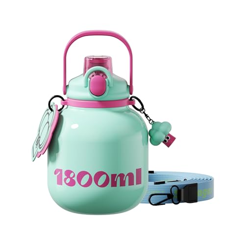 60 oz Gallon Insulated Water Bottle with Straw Lid, Green | Premium 316L Stainless Steel, Leakproof, Wide Mouth Water Jug with Handle, All-day Hot or Cold Retention, Travel & Daily Use - color: Light Green, size: 60 Ounces