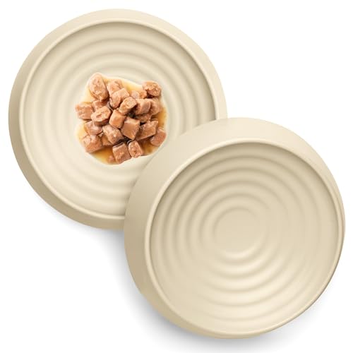 CatGuru Cat Bowls, Whisker Friendly Food Bowl for Indoor Cats, Reliefs Whisker Fatigue, Wide Kitten Dish, Non Slip Pet Dishes, Shallow Pet Plates (Sand, (Pack of 2)) - color: Sand, size: Dish - Set of Two