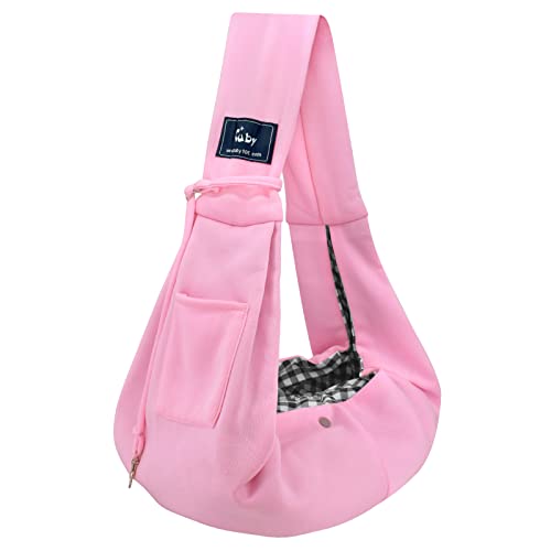 Dog and Cat Sling Carrier - Hands Free Reversible Pet Papoose Bag - Soft Pouch and Tote Design - Suitable for Puppy, Small Dogs Cats Outdoor (Pink, Unadjustable Strap) - color: Pink