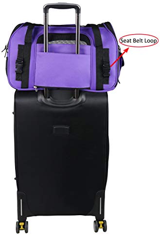 EliteField Soft-Sided Pet Carrier for Cats & Small Dogs (3-Year Warranty) | Airline Approved, Removable Bed & Cover, Built-In Leash, Luggage Sleeve, Seat Belt Loop, Waterproof, Durable, Foldable - color: Purple, size: 19.0"L x 10.0"W x 13.0"H