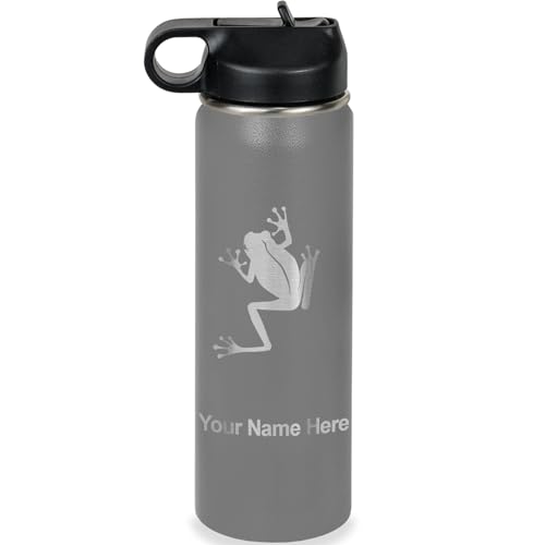 LaserGram Personalized 20oz Water Bottle, Tree Frog (Gray) | Engraved Gift, Vacuum Insulated Stainless Steel, Flip-Top Straw Lid, Laser Engraved With Your Name - color: Gray, size: 20 Ounces