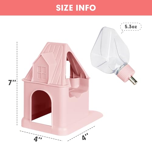 Vannon 4 in 1 Quiet Hamster Exercise Wheel, Multi Functional Hamster House with Running Wheel, Water Bottle, Food Bowl and Hideout, Small Animals Exercise Running Toys for Hamsters Gerbils Mice, Pink - color: Pink