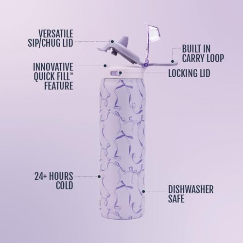 Ello Pop & Fill Insulated Stainless Steel Water Bottle with Quick Fill Lid, Leakproof Locking, Sip or Chug Spout, BPA-Free, Double Wall Vacuum Insulated for Sports, Travel & School- 22oz / 32oz / 40oz - color: Take a Bow, style: 22oz