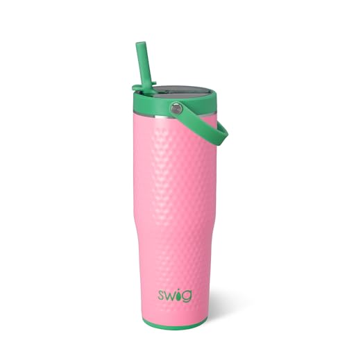 Swig Life 30oz Leakproof To-Go Tumbler with Handle, Azalea Golf Ball | Leakproof Lid - Triple Insulated Stainless Steel - Handle & Straw Included - Cup Holder Friendly - Dishwasher Safe - color: Azalea Golf Ball