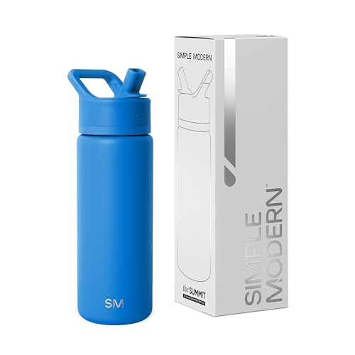 Simple Modern Kids Water Bottle with Straw Lid | Vacuum Insulated Stainless Steel Metal | Reusable Leak Proof BPA-Free Thermos for School | Summit Collection | 18oz, Supersonic Blue - color: -Supersonic Blue, style: 18oz