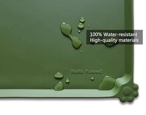 Hoki Found L Silicone Non Slip Pet Dog Cat Bowl Mats - Waterproof Dog Cat Food Mats - Dark Olive - color: Dark Olive, size: 22" x 14"