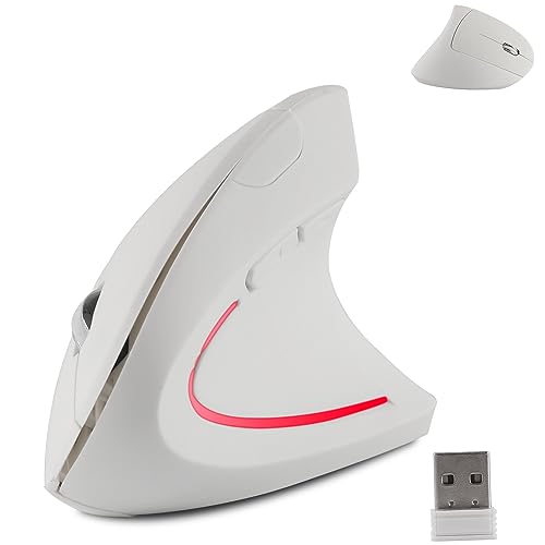 Wireless Mouse Ergonomic Vertical Ergo High Presion Optical Lightweight Cordless LED Light Cute Wireless Mice for Laptop Computer Mac Office Girl Boy Women Men Gift,800/1200/1600 DPI,6 Buttons - color: White