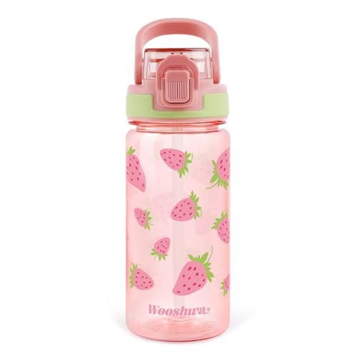 Kids Water Bottle for School, 16 Oz Plastic Water Bottle, 1 Pack | Silicone Spout, Pop-Up Cover, BPA Free & Dishwasher Safe, Strawberry - color: Strawberry, size: 16.2 Ounces