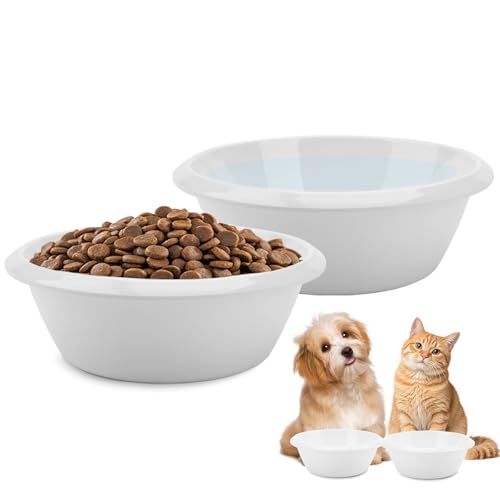 2PCS Cat Bowls Pet Feeding Dish 6.3 Inch, Wide Pet Bowl Pet Feeding Bowl for Indoor Cats, Replacement Food and Water Bowl, Wide Shallow Feeder Bowls for Kitten, Puppy, Rabbit (White) - color: White