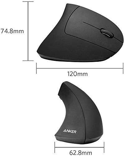 Anker 2.4G Wireless Ergonomic Mouse, Right Hand Vertical Mouse USB Receiver | Multi-Device Connectivity, 800/1200/1600 DPI, Wireless Mouse for Laptop, Desktop, PC, 5 Buttons, Black (Batteries Required)
