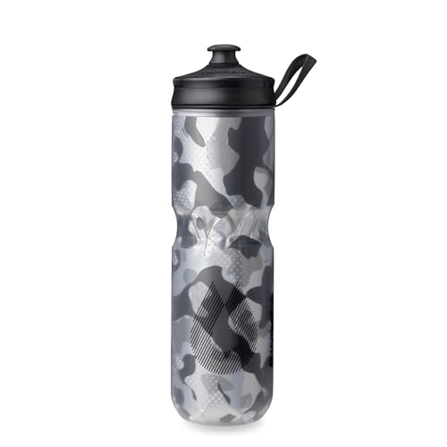 HydraPak Polar Sport Insulated Water Bottle (24oz, Contender Black) | High Flow, BPA Free, Tri-Layer Insulation, Leakproof, Dash Handle, Easy Squeeze, Self-Sealing Cap, for Sports - color: Contender Black, style: 24oz/700ml