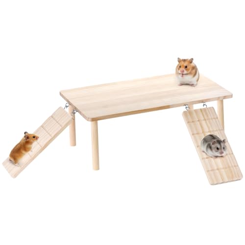 Large Wooden Hamster Platform with ramp, Multi-Level Small Animal Activity Playground, Rest Area Suitable for Dwarf Hamsters, Syrian Hamsters, sandrats, mice, and Other Small Pets