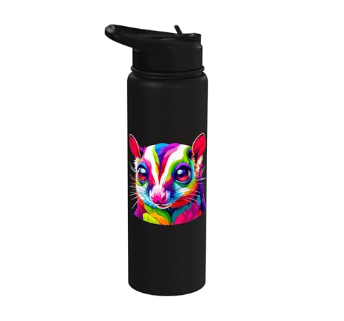 Colorful Pop Art Sugar Glider Sugar Gliders Stainless Steel Insulated Water Bottle - color: Black