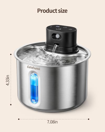 Cordless Stainless Steel Cat Water Fountain Battery Operated Pet Fountain | 74oz/2.2L Wireless Pet Water Fountain for cats indoor- Quiet Automatic Cat Fountain with 5000mAh Battery -Easy to clean