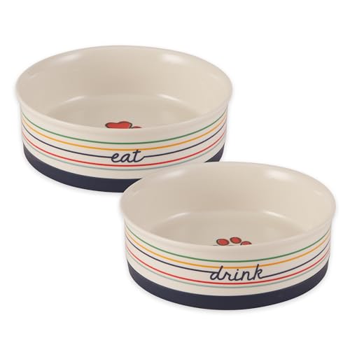 Bone Dry Ceramic Food Bowls, Non-Slip & Dishwasher Safe, Large Set, 7.5x2.4 Eat/Drink - color: Eat/Drink, size: Large Set, 7.5x2.4"