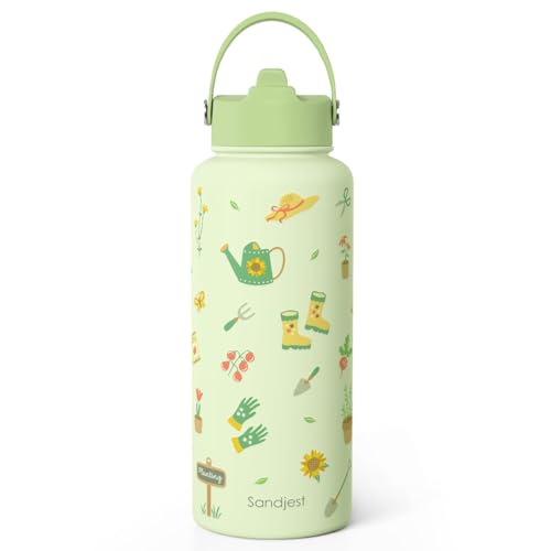 Gardening Gift for Women, Water Bottle Stainless Steel 32oz with Lid & Straw, Plants Lover Insulated Bottles Gifts for Girls Friends Teens Birthday Christmas - color: Gardening