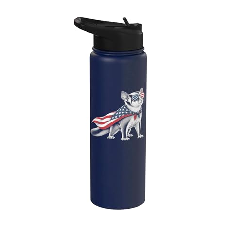 Sugar Glider 4th of July US American Flag Patriotic Stainless Steel Insulated Water Bottle - color: Navy Blue