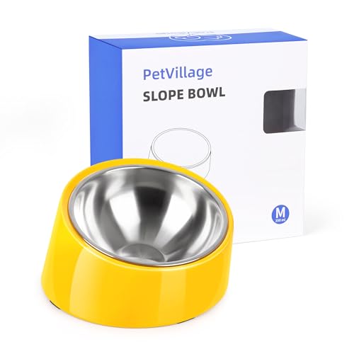 Tilted Dog Bowl Non-Slip & Non-Spill Pet Feeder with Elevated Detachable Melamine Stand, Easy to Get Food Dog Dish, M/180ml Yellow - color: Yellow, size: Medium(180ml)