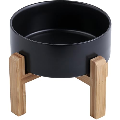 Black Raised/Elevated Ceramic Dog Bowl for Small Medium Sized Breeds,Dog Food Water Bowl with Stand,6 in Non Slip Heavy Pet Feeding Dish 3.6 Cups/ 850 ml /28 OZ - color: Black, size: 6 in