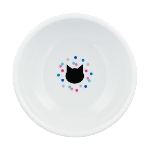 Necoichi Ceramic Elevated Cat Food Bowl (Colorful Dots, Large Flat) - color: Colorful Dots, size: Large