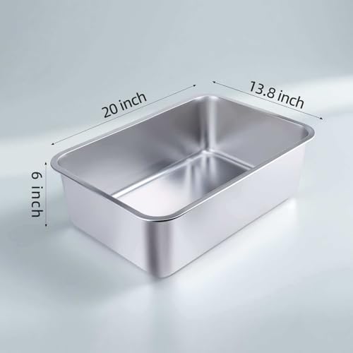 Stainless Steel Cat Litter Box - Large Metal High-Sided Pan for Cats, Pets, Non-Stick, Odor-Free, Easy to Clean, Splash-Proof, Durable (20" L x 13.8" W x 6" H) - size: 20" L x 13.8" W x 6" H