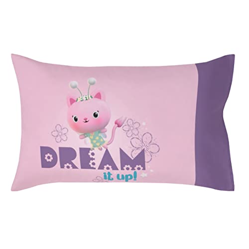 DreamWorks Gabby's Dollhouse Dream It Up Pink and Purple Kitty Fairy 2 Piece Toddler Sheet Set - Fitted Bottom Sheet and Reversible Pillowcase - color: Gabby's Dollhouse Dream It Up