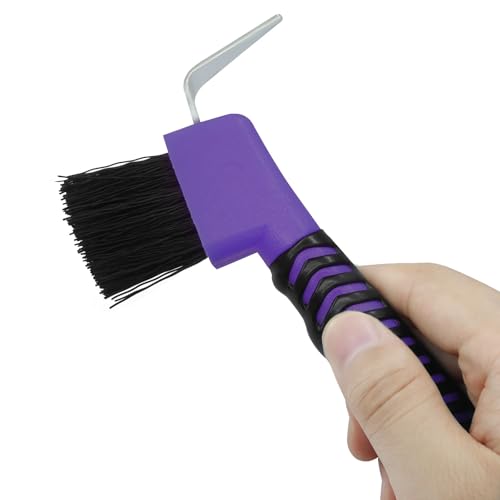 Litoexpe 1 Pcs Purple Horse Hoof Pick with Brush | Soft Touch Rubber Handle, for Horse and Equestrian Grooming - color: Purple