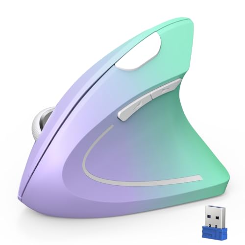 TECKNET Ergonomic Mouse Vertical Wireless with 2.4GHz USB A Receiver | 4800 DPI Optical Tracking, 12 Months Battery Operated, Carpal Tunnel Mice, 6 Buttons, Quiet, for Laptop, PC - Green Purple - color: Green Purple