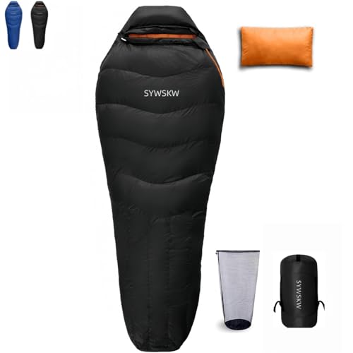 Down Sleeping Bag with Pillow for Backpacking,15℉ 5℉ 0℉ Wide Down Sleeping Bag (86.6 in x 33.5 in) for Adults,Youth Camping and Hiking Outdoor with 680FP Duck Down - color: Black (800g filling down)