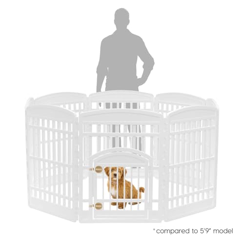IRIS USA 8-Panel Dog Playpen, Pet Enclosure, White | Pet Containment, Custom Pen Configuration, Multi-Shape Setup, Flexible Boundary, Stable Non-Tip Base, Tool-Free Assembly - color: White, size: 8 Panel - 34" H