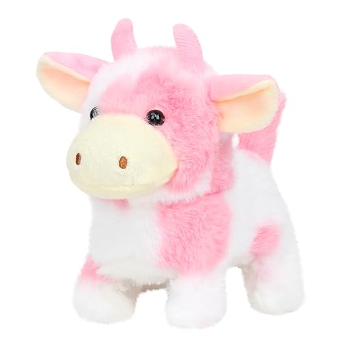 Easfan Walking Pink Cow Interactive Electronic Plush Toy for Girls 7" | Cow stuffed animal,hopping moving educational pet, with sounds & movements, Easter birthday holiday gift, for girls Toddlers - style: Pink_Cow