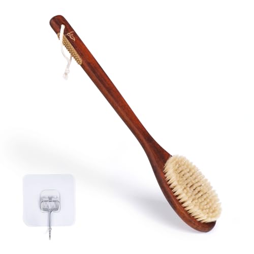 Wooden Bath Brush with Gentle Bristles Long Handle for Shower Back Scrubber Body Exfoliator (Gental Boar Bristle) - color: Gental Boar Bristle