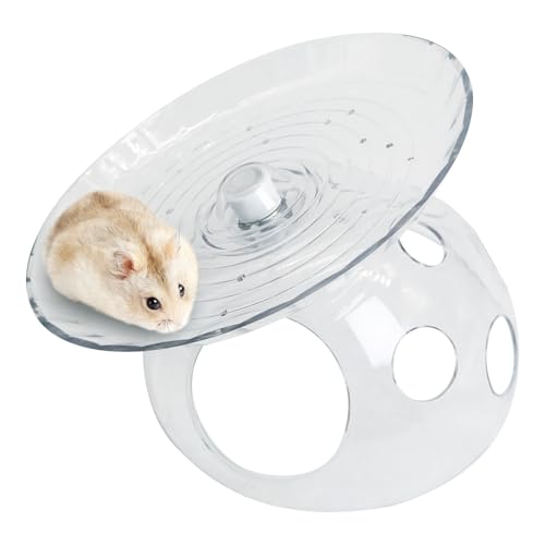 Hamiledyi Hamster Flying Saucer with Hideout House Plastic Hamster Wheel Small Animal Silent Running Wheel Gerbil Exercise Wheel Toy for Mice, Hamster and Other Small Pets (7In, Transparent) - color: Transparent